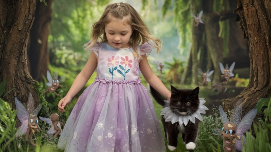 czarny kot i dziewczynka z bajki