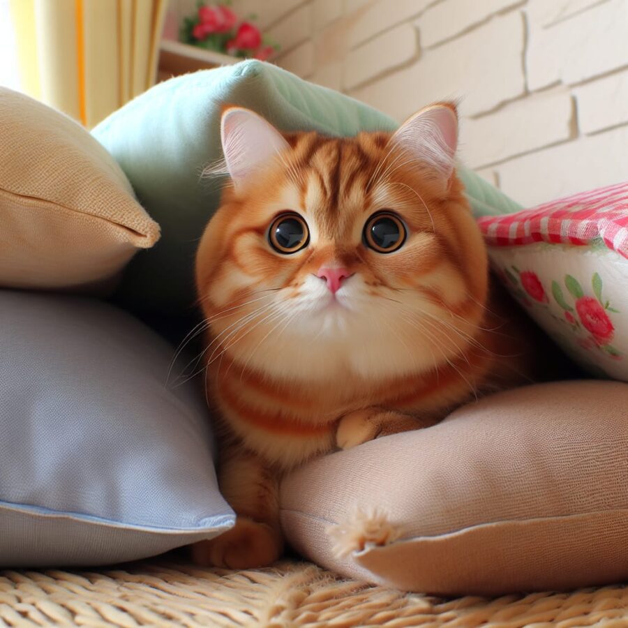 rudy kot na poduszkach