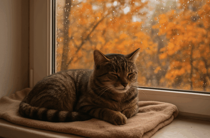 Kocia Kołyska 16 jesień kot, kot na parapecie